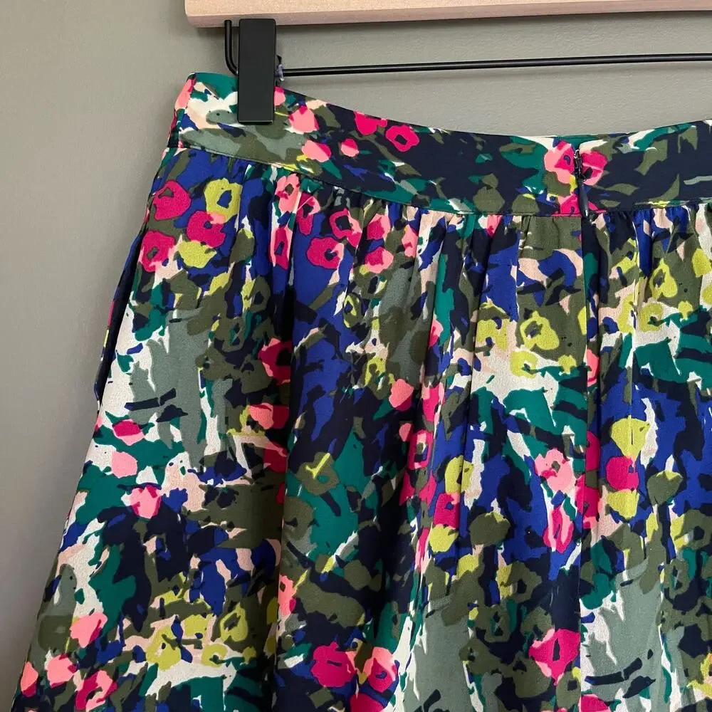 J Crew Floral Skirt A-Line Size 2‎ Flowy Chiffon Blue Pink Green White Colorful